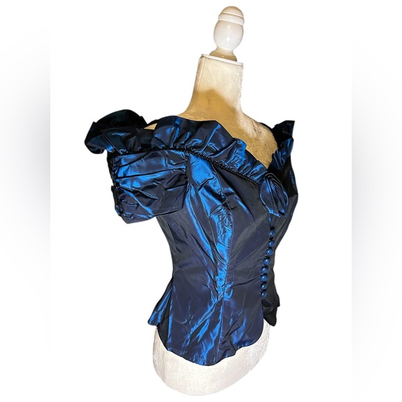 Vintage Iridescent Blue Corset-Style Off-Shoulder Top  - Small - Picture 5 of 16